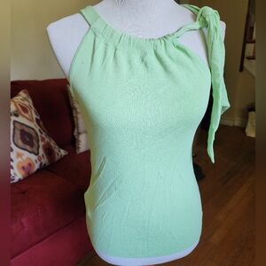 LOFT Asymmetrical Green Tie Front Tank Top